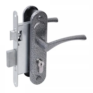 Замок врезной цилиндровый с защёлкой в комплекте с ручкой ЗВ4-3/07 (серебро антик), 4 кл.